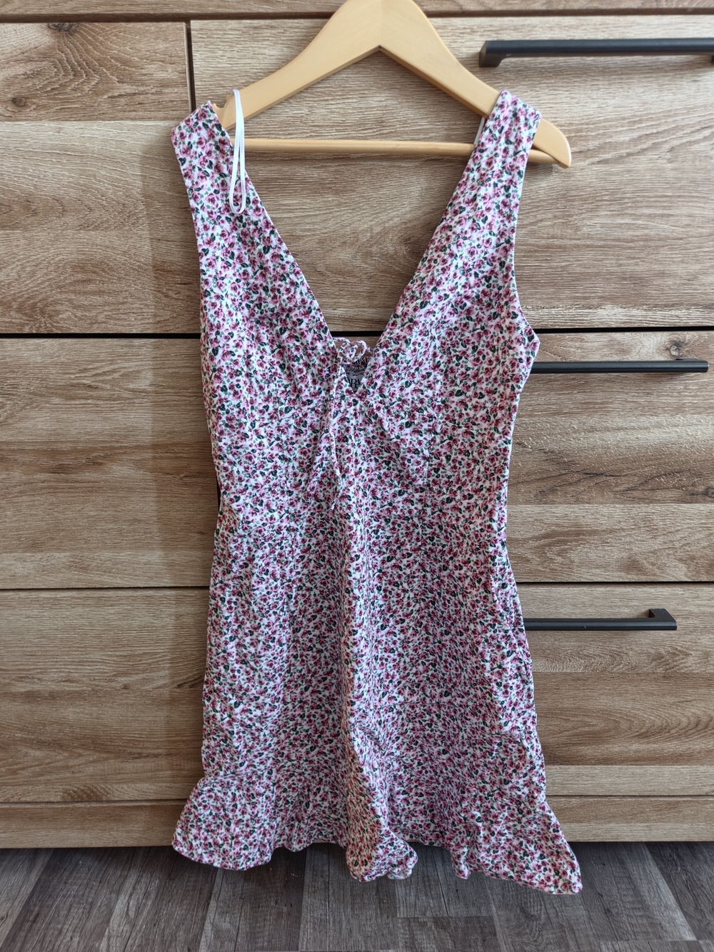 Floral Pink Ruffle Hem Slip Dress